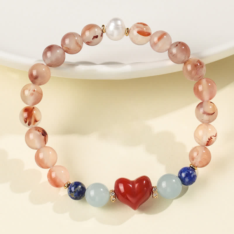 Buddha Stones Bracciale del successo con design a cuore in agata rossa e lapislazzuli - image 3