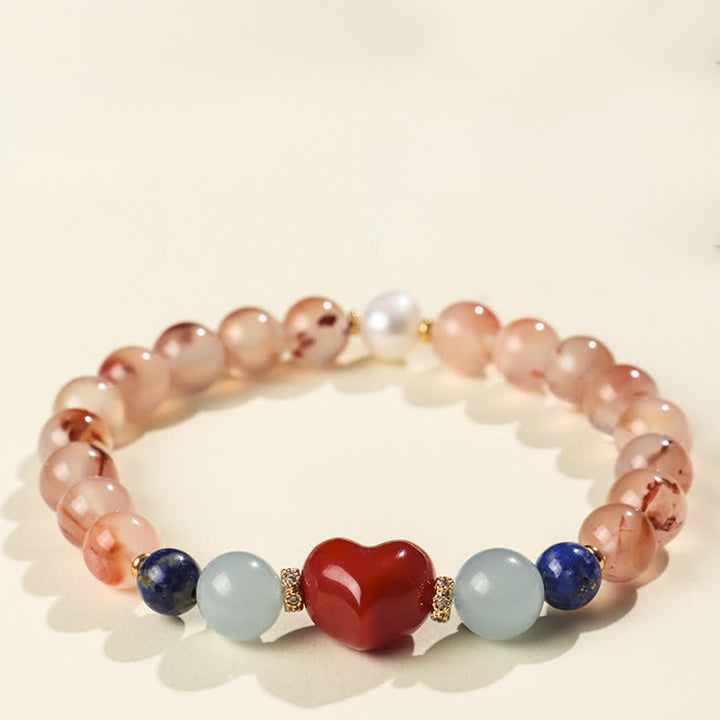 Buddha Stones Bracciale del successo con design a cuore in agata rossa e lapislazzuli - image 2