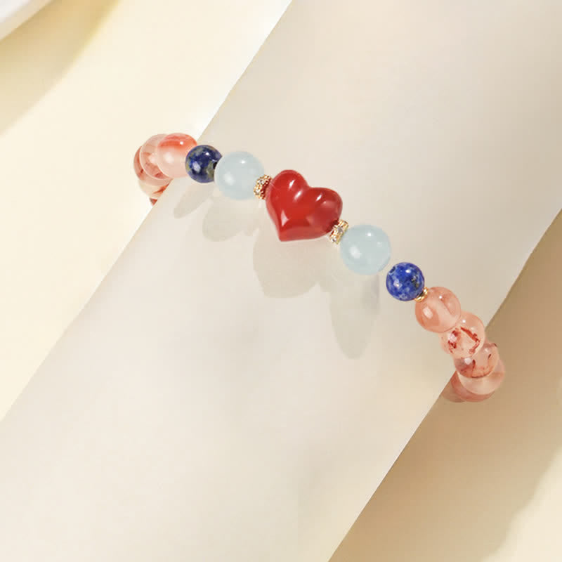 Buddha Stones Bracciale del successo con design a cuore in agata rossa e lapislazzuli - image 5