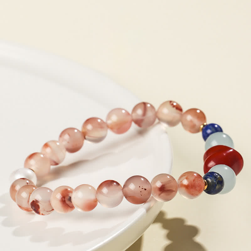 Buddha Stones Bracciale del successo con design a cuore in agata rossa e lapislazzuli - image 4