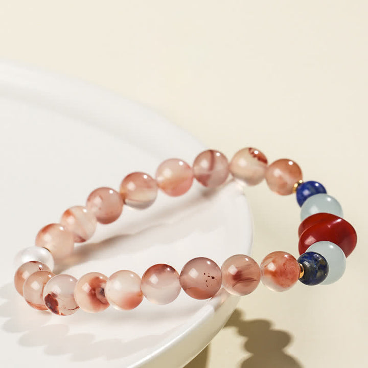 Buddha Stones Bracciale del successo con design a cuore in agata rossa e lapislazzuli - image 4