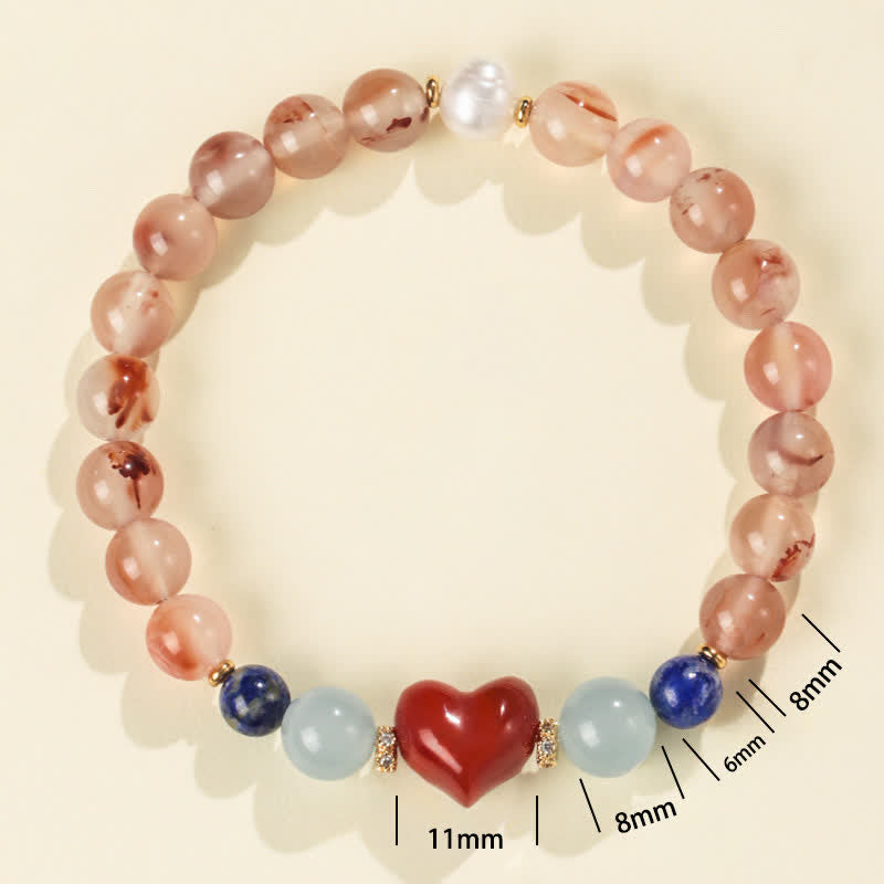 Buddha Stones Bracciale del successo con design a cuore in agata rossa e lapislazzuli - image 1