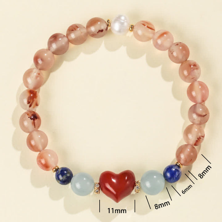 Buddha Stones Bracciale del successo con design a cuore in agata rossa e lapislazzuli - image 1
