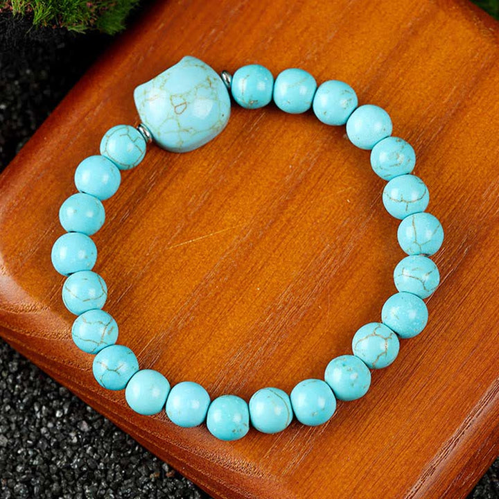 Buddha Stones Braccialetto con perline di agata blu e quarzo trasparente con grazioso design a forma di gatto - Turchese (circonferenza del polso 15-16 cm) - image 14