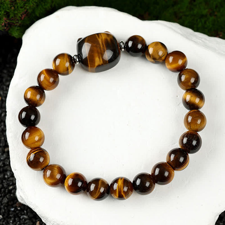 Buddha Stones Braccialetto con perline di agata blu e quarzo trasparente con grazioso design a forma di gatto - Occhio di tigre (circonferenza del polso 15-16 cm) - image 31