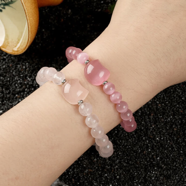Buddha Stones Braccialetto con perline di agata blu e quarzo trasparente con grazioso design a forma di gatto - image 33