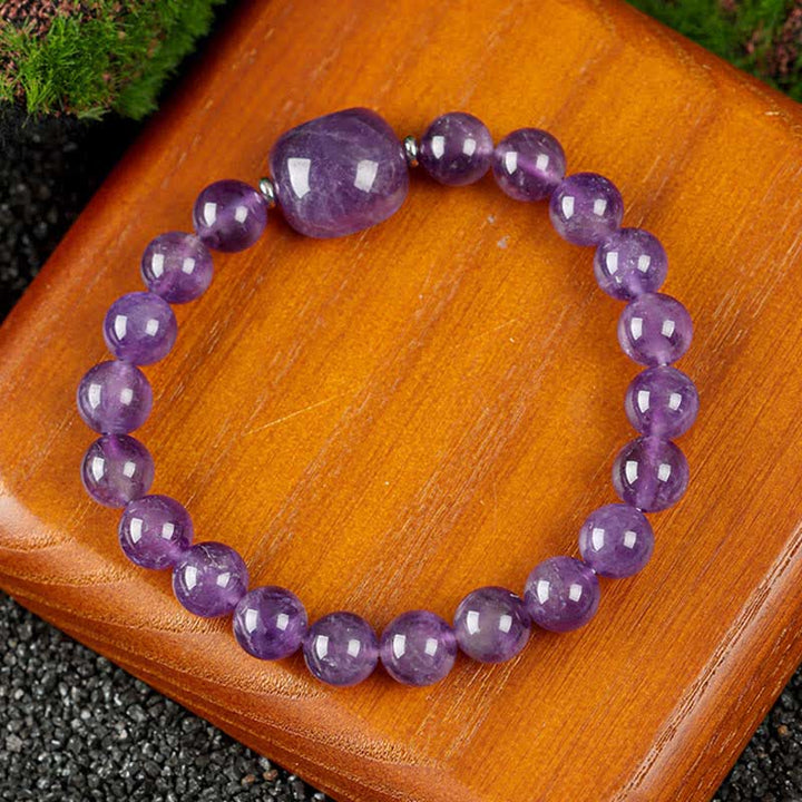 Buddha Stones Braccialetto con perline di agata blu e quarzo trasparente con grazioso design a forma di gatto - Ametista (circonferenza del polso 15-16 cm) - image 10