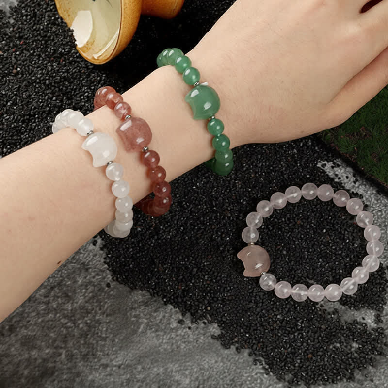 Buddha Stones Braccialetto con perline di agata blu e quarzo trasparente con grazioso design a forma di gatto - image 34