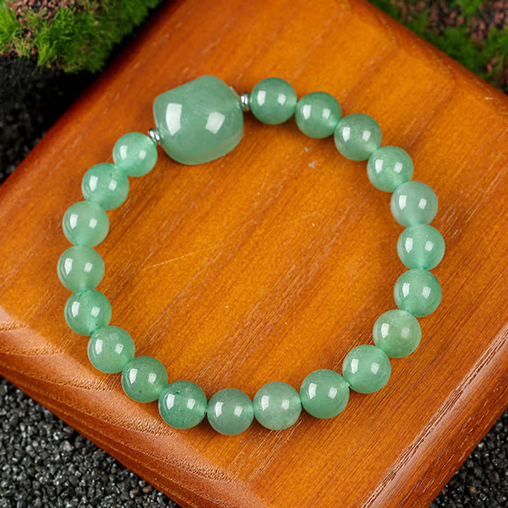 Buddha Stones Braccialetto con perline di agata blu e quarzo trasparente con grazioso design a forma di gatto - Avventurina verde (circonferenza del polso 15-16 cm) - image 4