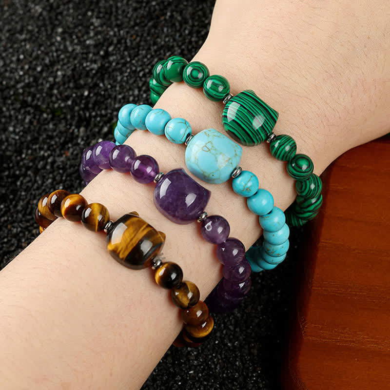 Buddha Stones Braccialetto con perline di agata blu e quarzo trasparente con grazioso design a forma di gatto - image 36