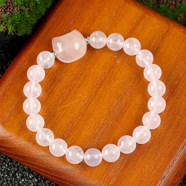 Buddha Stones Braccialetto con perline di agata blu e quarzo trasparente con grazioso design a forma di gatto - Cristallo rosa (circonferenza del polso 15-16 cm) - image 6