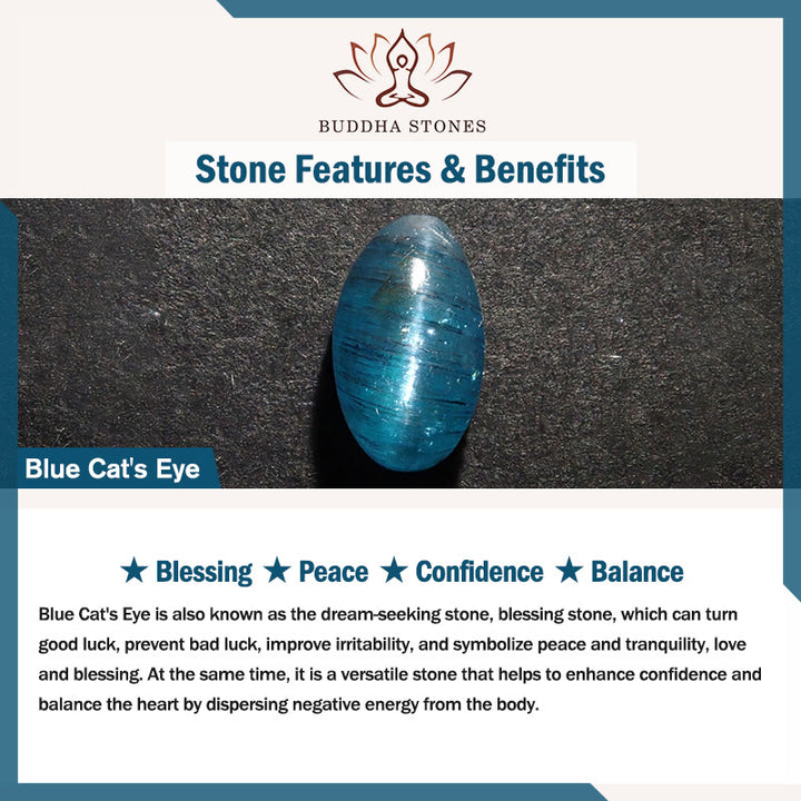 Buddha Stones Braccialetto portafortuna a triplo giro con cuore in occhio di gatto blu - image 6