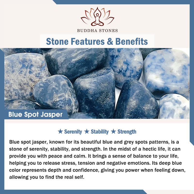 Buddha Stones Bracciale rinforzato con perle naturali a forma di barilotto in diaspro blu maculato e avventurina verde. - image 1