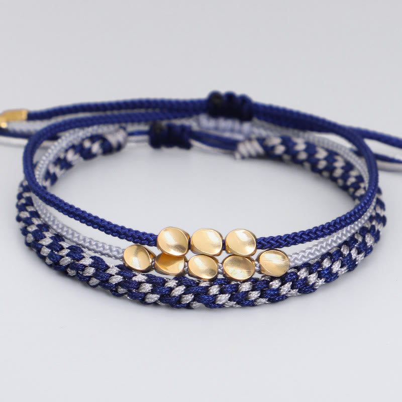 Buddha Stones Braccialetto di 3 pezzi con perline blu e grigie color rame dorato, ideale per la cura di sé. - Cordino (Circonferenza del polso: 16-26 cm) - image 0