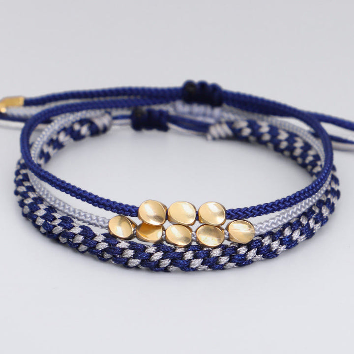 Buddha Stones Braccialetto di 3 pezzi con perline blu e grigie color rame dorato, ideale per la cura di sé. - Cordino (Circonferenza del polso: 16-26 cm) - image 0