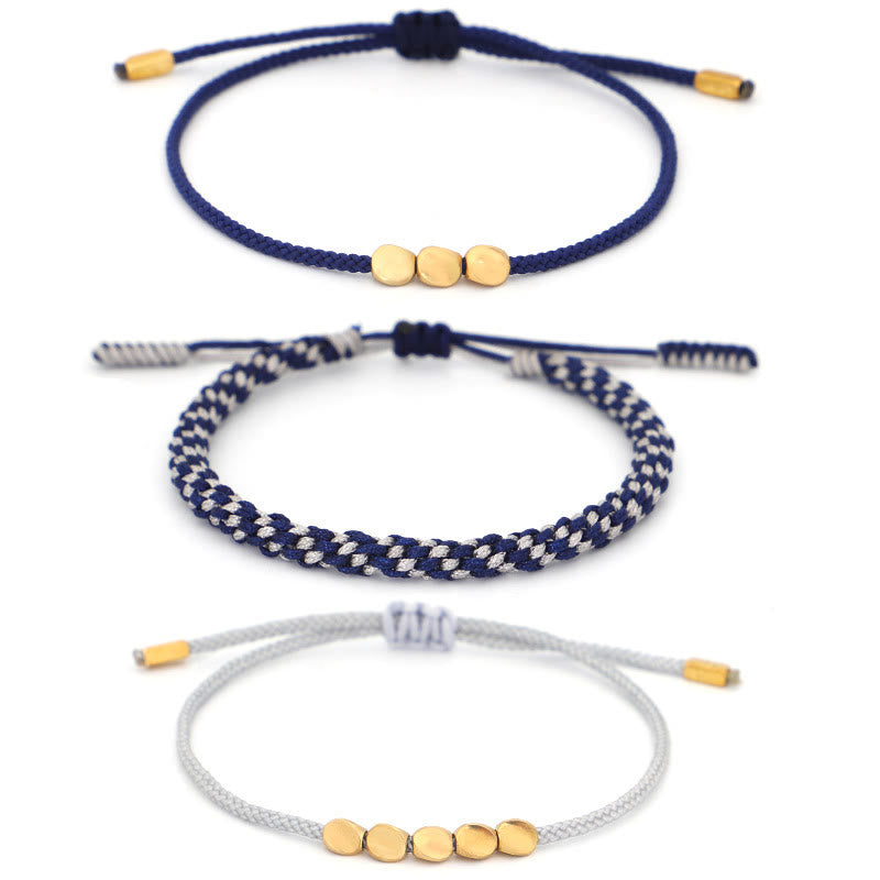 Buddha Stones Braccialetto di 3 pezzi con perline blu e grigie color rame dorato, ideale per la cura di sé. - image 10