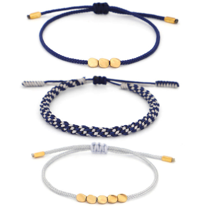 Buddha Stones Braccialetto di 3 pezzi con perline blu e grigie color rame dorato, ideale per la cura di sé. - image 10