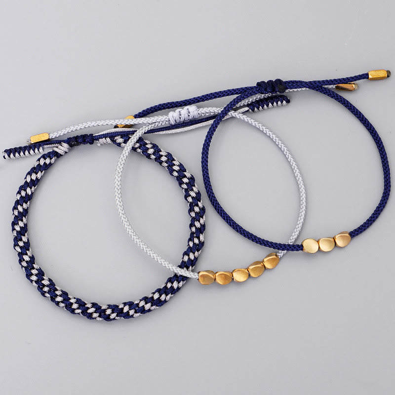Buddha Stones Braccialetto di 3 pezzi con perline blu e grigie color rame dorato, ideale per la cura di sé. - image 1