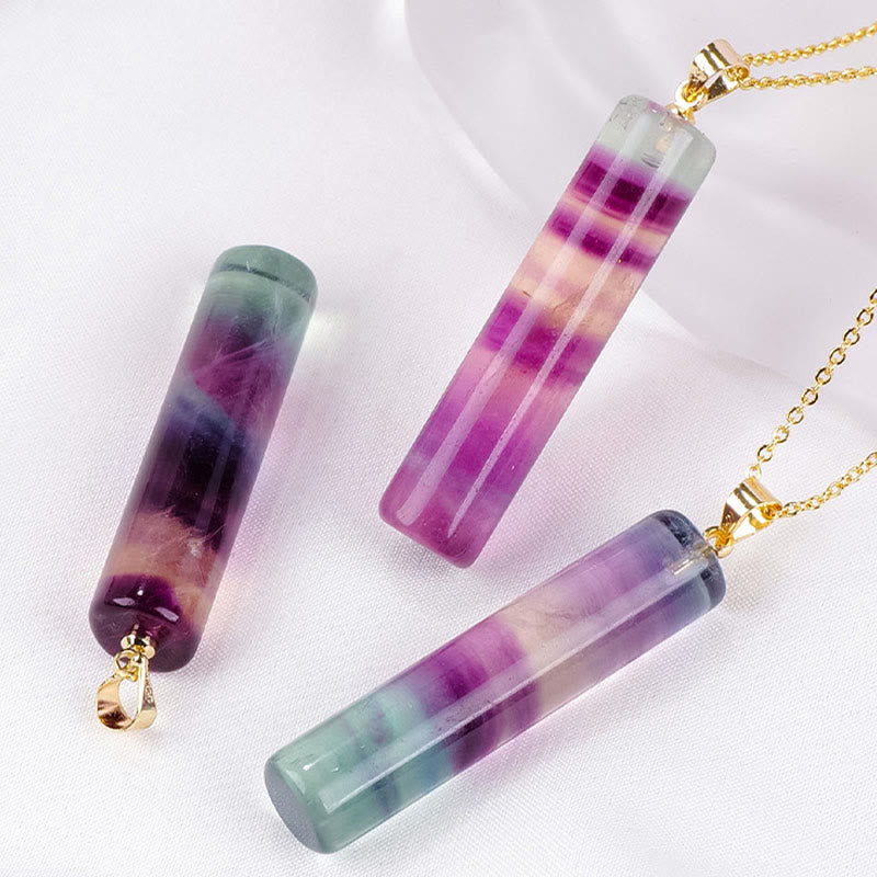 Buddha Stones Collana con ciondolo cilindrico protettivo in fluorite naturale colorata. - image 2