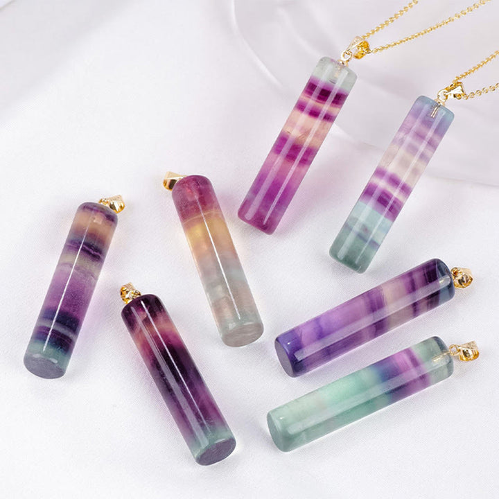 Buddha Stones Collana con ciondolo cilindrico protettivo in fluorite naturale colorata. - image 5