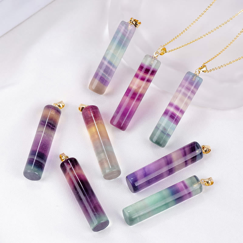Buddha Stones Collana con ciondolo cilindrico protettivo in fluorite naturale colorata. - image 8