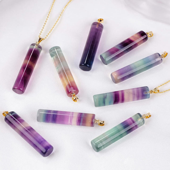 Buddha Stones Collana con ciondolo cilindrico protettivo in fluorite naturale colorata. - image 9