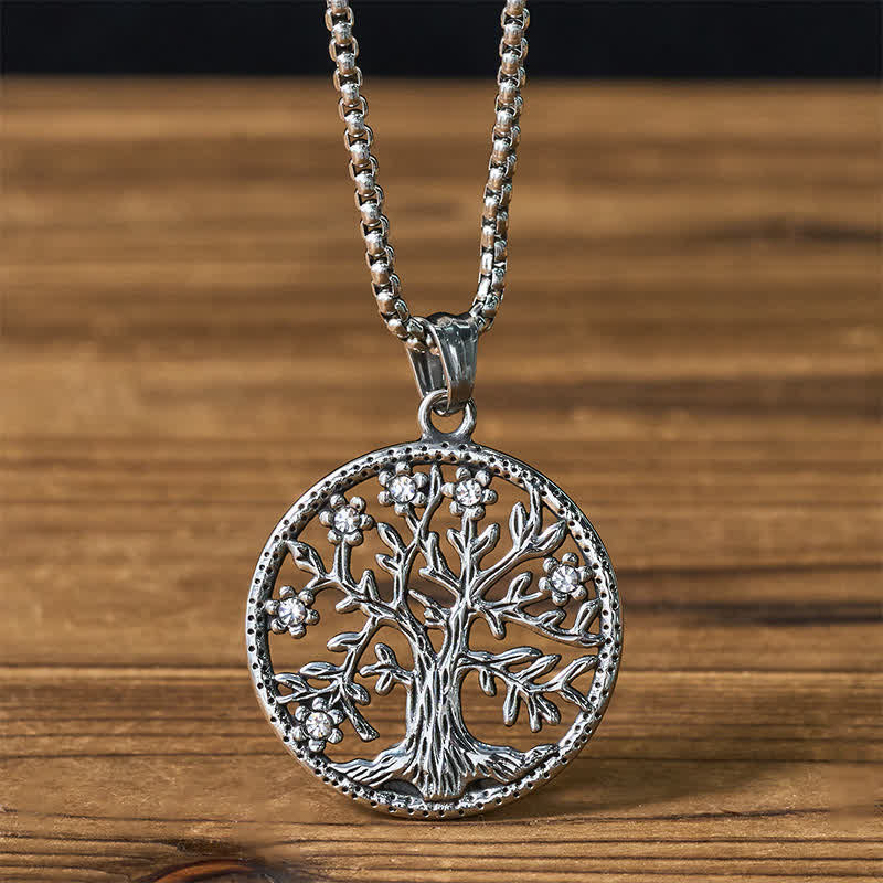 Buddha Stones Collana con ciondolo "Albero della Vita" in acciaio al titanio. - Silvery L'Albero della Vita - image 0