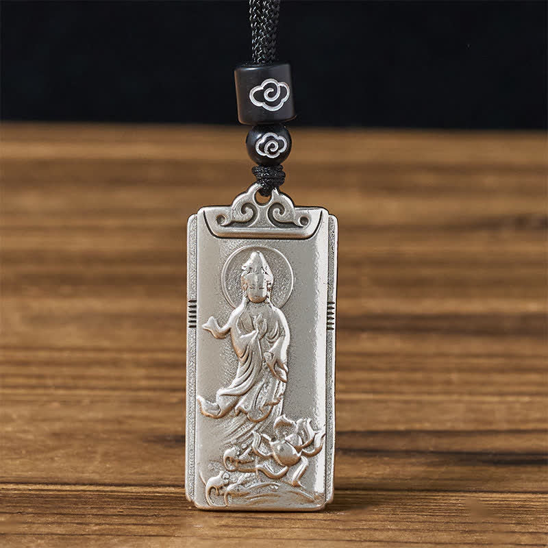 Buddha Stones Collana con ciondolo a forma di corda Avalokiteśvara, simbolo di ricchezza, placcata in rame e argento. - Avalokiteśvara - image 0