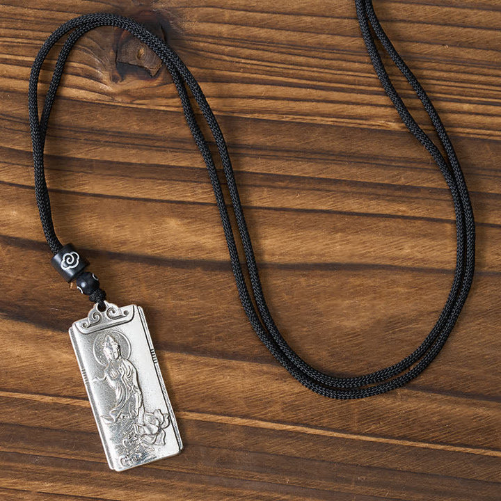Buddha Stones Collana con ciondolo a forma di corda Avalokiteśvara, simbolo di ricchezza, placcata in rame e argento. - image 2