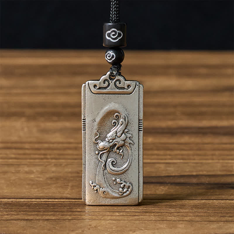 Buddha Stones Collana con ciondolo a forma di corda di drago placcata in rame e argento. - Drago - image 0