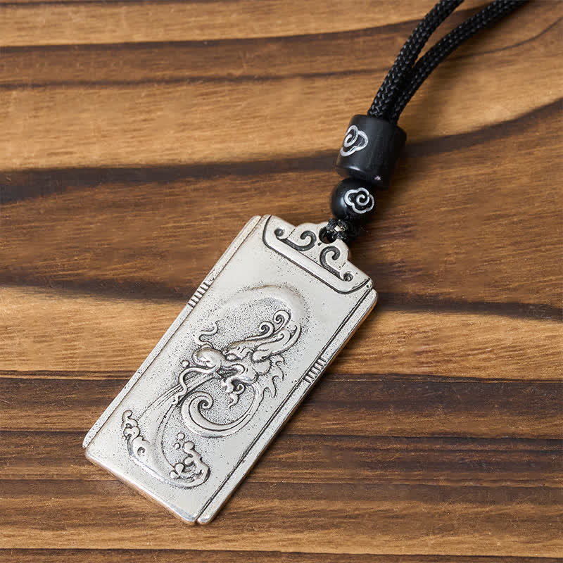 Buddha Stones Collana con ciondolo a forma di corda di drago placcata in rame e argento. - image 3