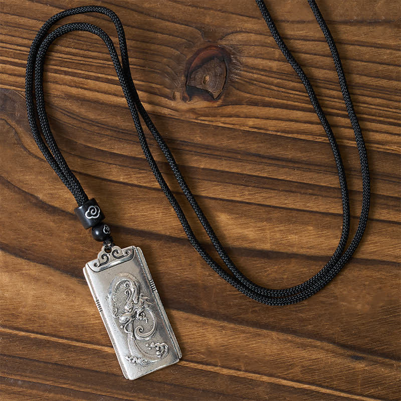 Buddha Stones Collana con ciondolo a forma di corda di drago placcata in rame e argento. - image 1