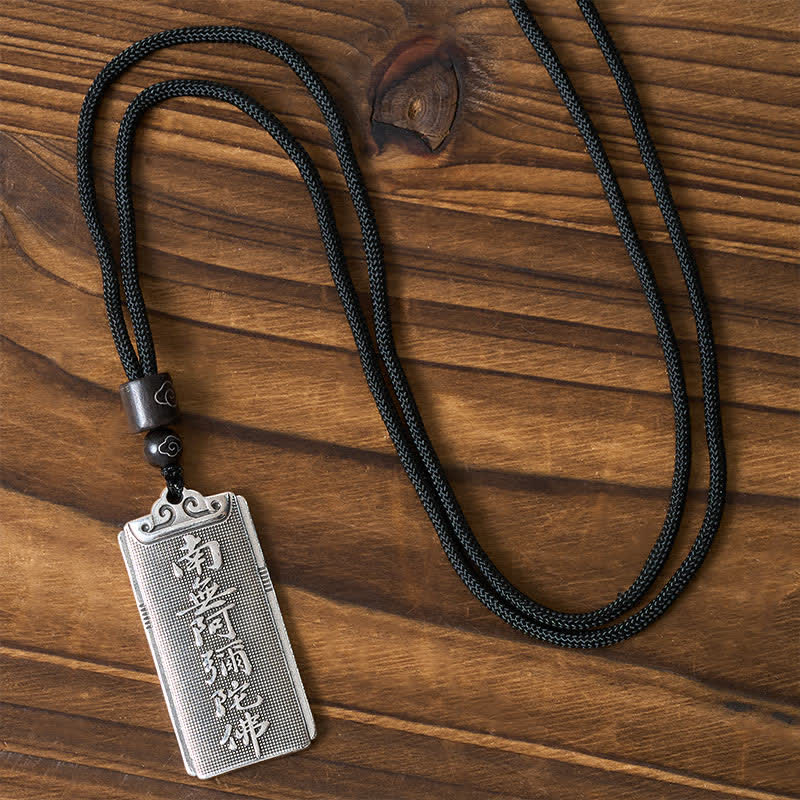 Buddha Stones Collana con ciondolo Namo Amitabha Rope portafortuna placcata in rame e argento. - image 1