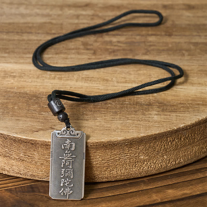 Buddha Stones Collana con ciondolo Namo Amitabha Rope portafortuna placcata in rame e argento. - image 2