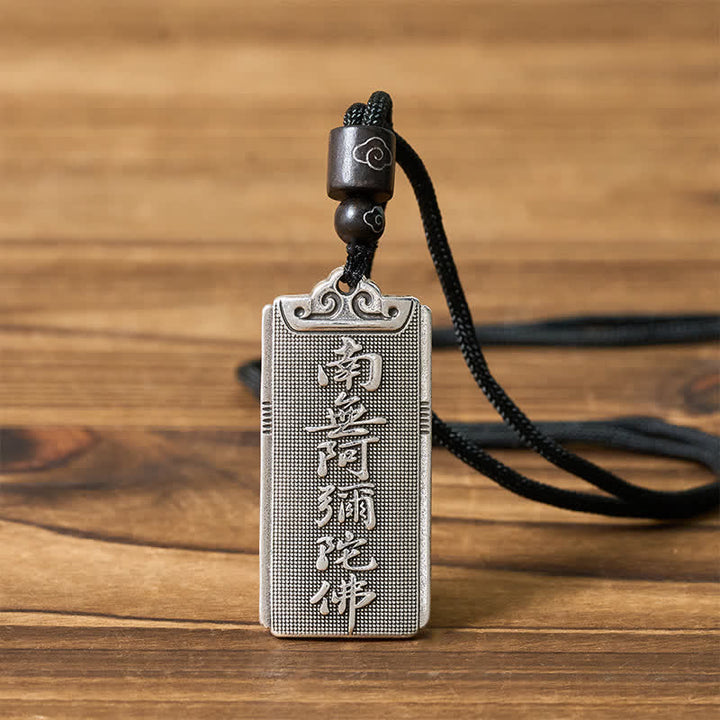 Buddha Stones Collana con ciondolo Namo Amitabha Rope portafortuna placcata in rame e argento. - image 3