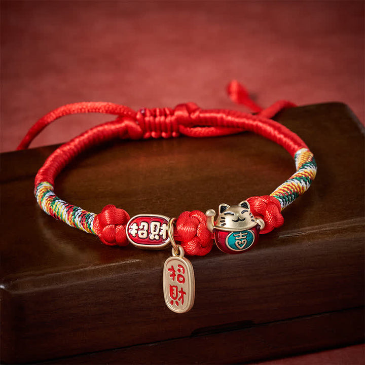 Buddha Stones Collare regolabile per gatti con cordino rosso intrecciato, simbolo di buon auspicio e protezione del carattere Fu. - image 1