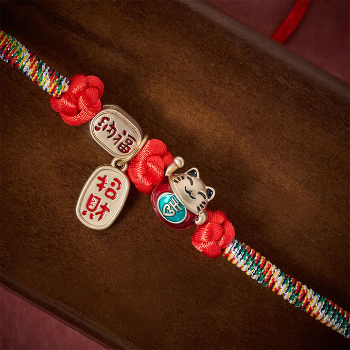 Buddha Stones Collare regolabile per gatti con cordino rosso intrecciato, simbolo di buon auspicio e protezione del carattere Fu. - image 4