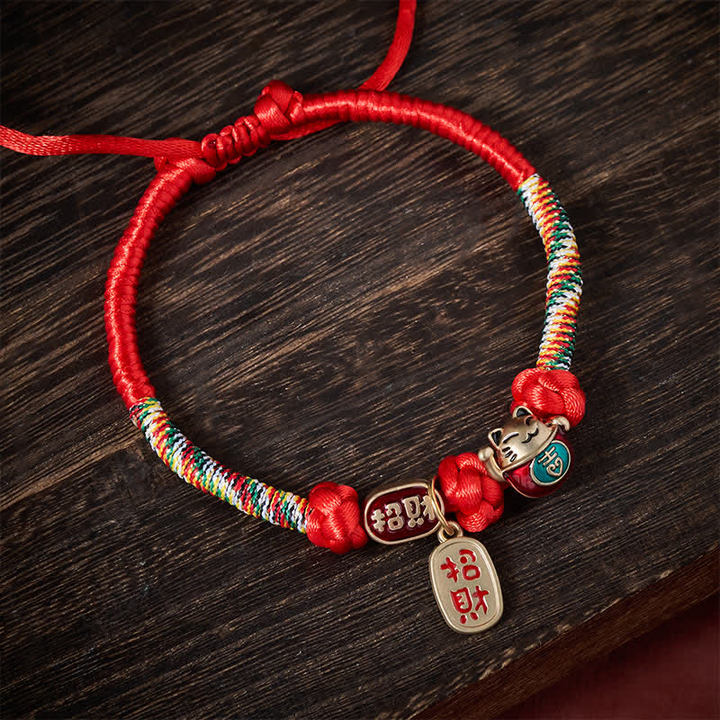 Buddha Stones Collare regolabile per gatti con cordino rosso intrecciato, simbolo di buon auspicio e protezione del carattere Fu. - image 3
