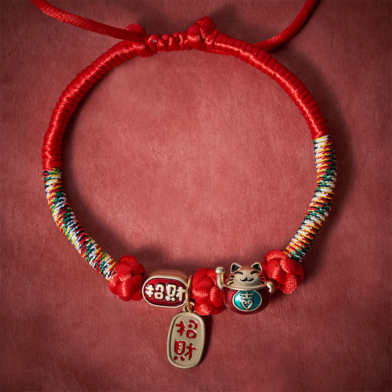 Buddha Stones Collare regolabile per gatti con cordino rosso intrecciato, simbolo di buon auspicio e protezione del carattere Fu. - image 2
