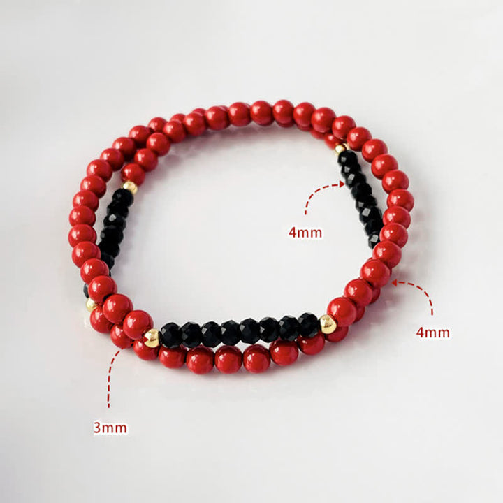 Buddha Stones Bracciale a doppio giro da 4 mm con tormalina nera e cinabro, portafortuna - image 5