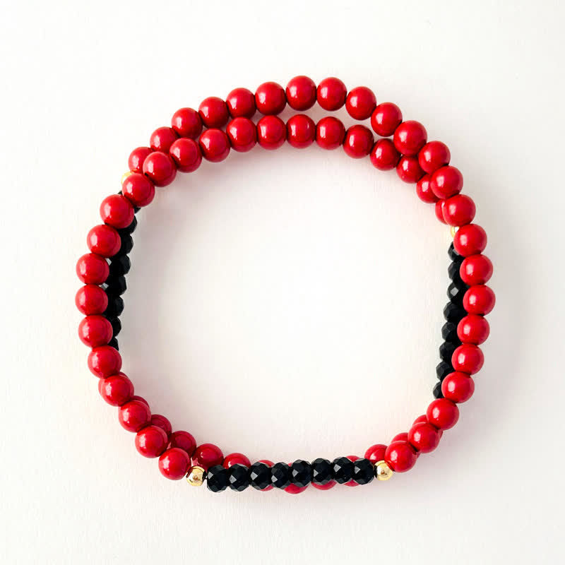 Buddha Stones Bracciale a doppio giro da 4 mm con tormalina nera e cinabro, portafortuna - image 4