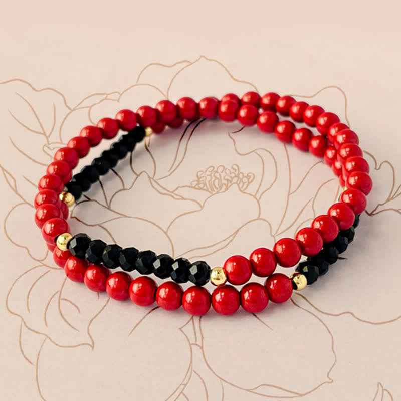 Buddha Stones Bracciale a doppio giro da 4 mm con tormalina nera e cinabro, portafortuna - image 3