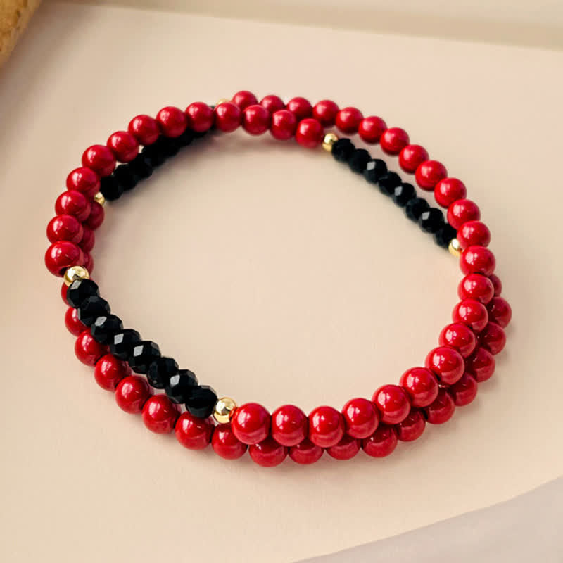 Buddha Stones Bracciale a doppio giro da 4 mm con tormalina nera e cinabro, portafortuna - image 1