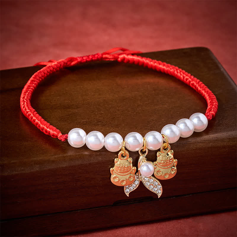 Buddha Stones Collare regolabile per gatti con coda di pesce intrecciata a perle rosse. - image 2