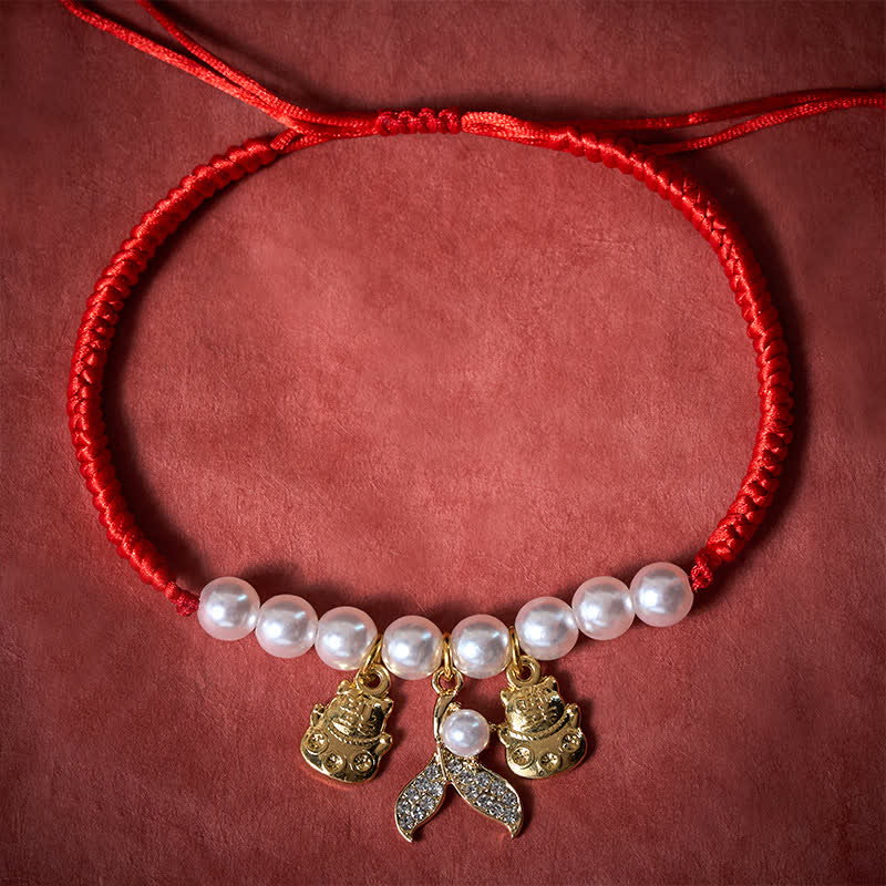 Buddha Stones Collare regolabile per gatti con coda di pesce intrecciata a perle rosse. - image 3