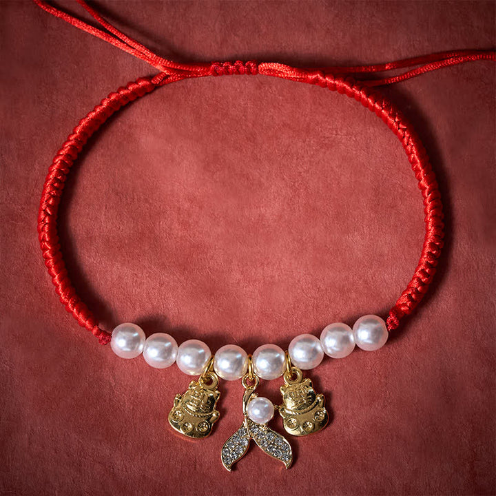 Buddha Stones Collare regolabile per gatti con coda di pesce intrecciata a perle rosse. - image 3