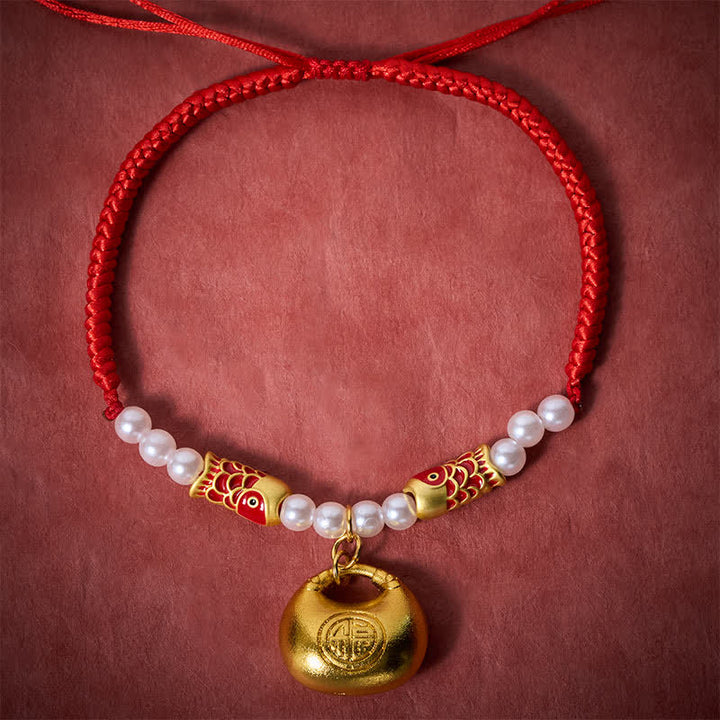 Buddha Stones Collare regolabile per cani e gatti con cordino rosso intrecciato a forma di pesce koi e simbolo della fortuna. - image 1
