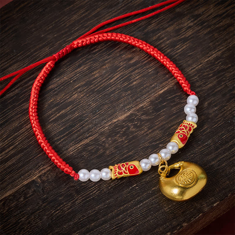 Buddha Stones Collare regolabile per cani e gatti con cordino rosso intrecciato a forma di pesce koi e simbolo della fortuna. - image 2