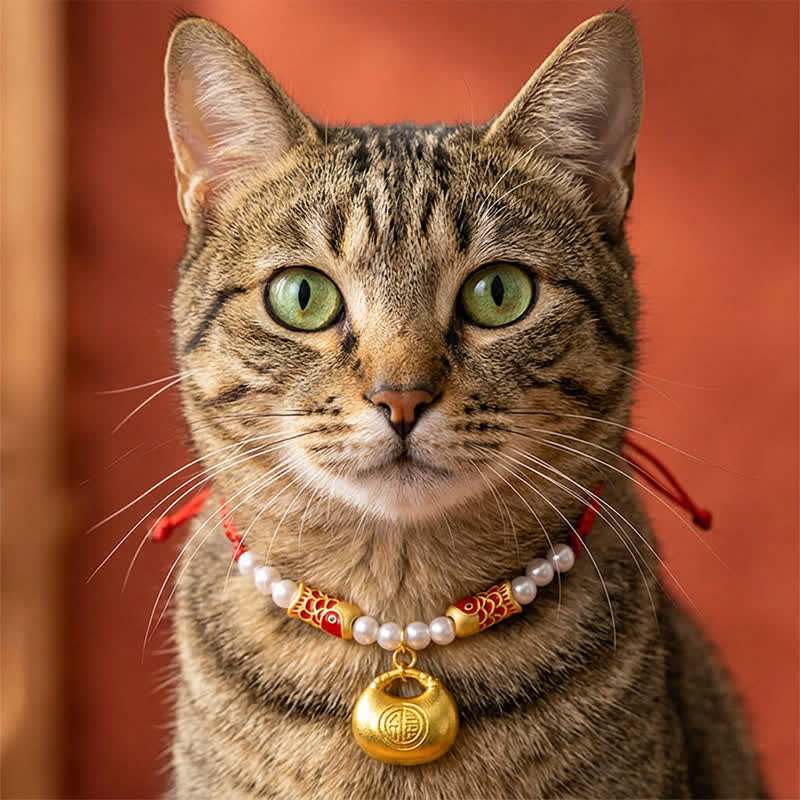 Buddha Stones Collare regolabile per cani e gatti con cordino rosso intrecciato a forma di pesce koi e simbolo della fortuna. - image 10