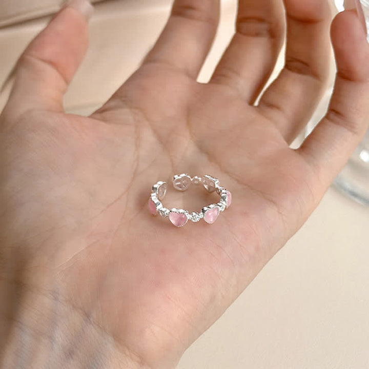 Buddha Stones Anello regolabile in argento sterling 925 con design a cuore e occhio di gatto rosa. - image 3